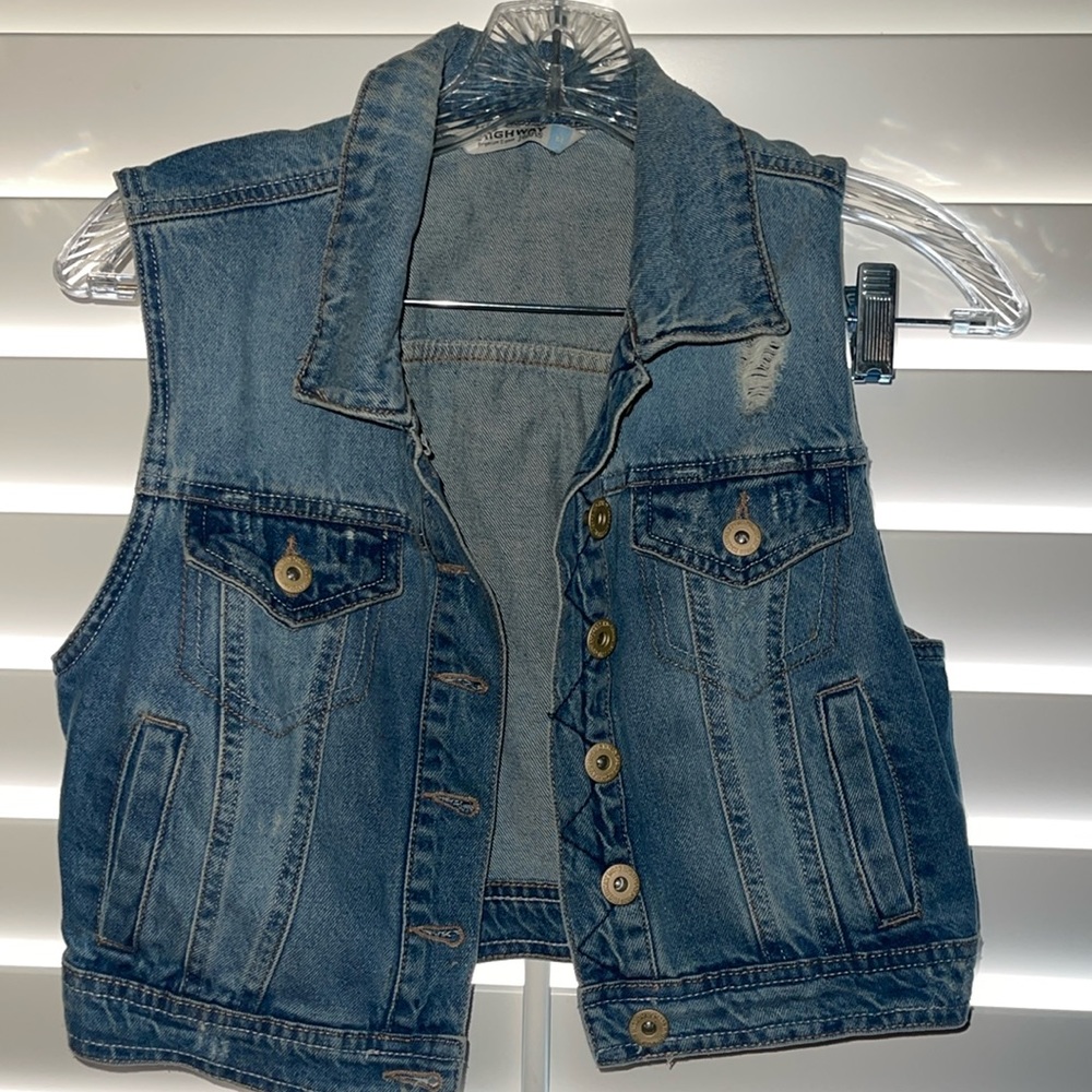 Distressed jean vest